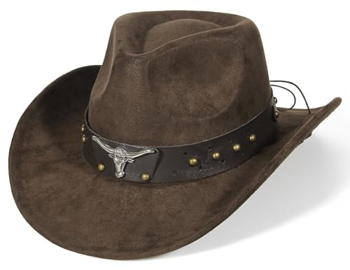 EOZY Wildleder CowboyHut Cattleman Western Style für Damen &Herren abnehmbares Hutband Vintage Wildleder Hut Country Musik Festival Hut Leichter Regen Schutz
