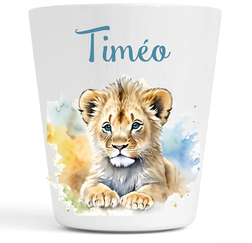 Générique Gobelet en Plastique pour Enfants | Gobelet Personnalisé avec Nom |Verre Plastique Incassable Personnalisé (Lion Timéo)