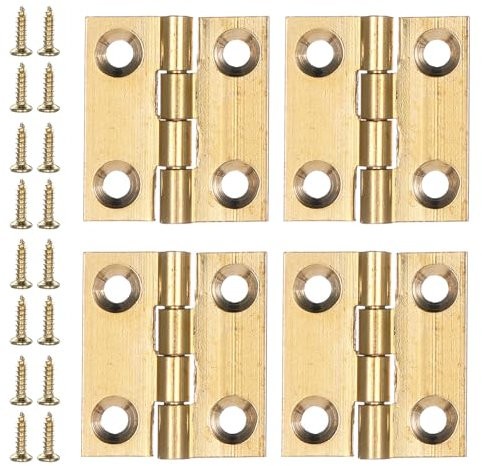 4 bisagras pequeñas, 25 x 22 mm, de latón, plegables, doradas, con tornillos, para joyas, cajas de madera, manualidades, muebles