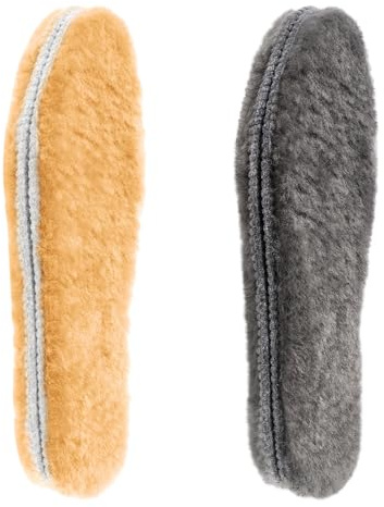 riemot 2 Pairs Genuine Sheepskin Insoles for Men Women,Warm Furry Lambswool Insole,Soft Fluffy Fleece Inner Soles for Snow Boots,Winter Shoes,Slippers Cream Grey EU46（UK12）