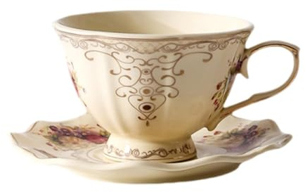 F Fityle Set di Tazze E Piattini in Porcellana, Tazza Da Latte Art con Grazioso Motivo Floreale, Tazza Da Caffè in Ceramica, Tazza Da Tè E Piattino, Regalo per