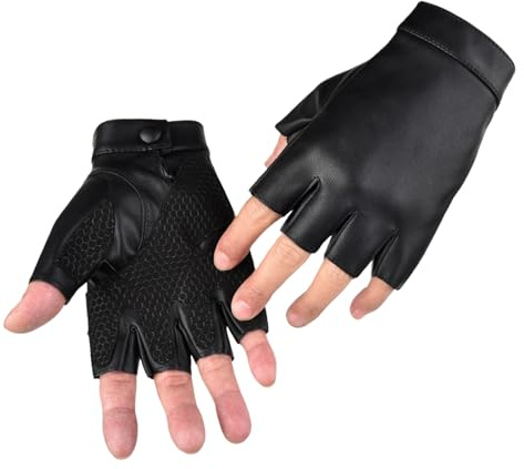 MUNSKT Guantes de conducción sin dedos para hombres y mujeres, guantes de piel sintética sin dedos con capa antideslizante, guantes negros de medio dedo para deportes al aire libre, Halloween, cosplay