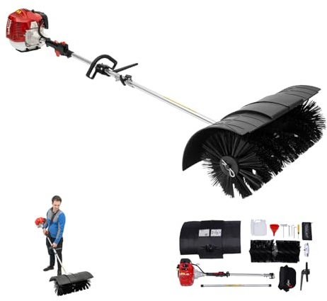TONFEION Barredora de gasolina de 52 cc, quitanieves de 2 tiempos, 1,7 kW, barredora de mano con correa para el hombro y gafas de protección, quitanieves portátil para exteriores, recogedor de nieve