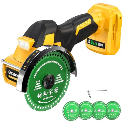Ecarke Cordless Cut Off Tool Compatible with DeWalt 20V Battery, 4 Circular Saw Brushless Motor with Blades, 18,000 RPM Mini Cut Off Tool Kit for Wood/Metal/Plastic/Tile/Stone Cutting, NO BATTERY