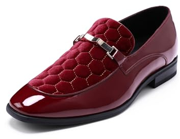 YFFUSHI Mocassins Homme en Verni Cuir et Velour Loafer Élégant de Mariage | Cuir Synthétique Brillant, Patchwork, Ornement Métallique, Classique, Enfilage Facile, Dîners Habillés, Fête, Costume