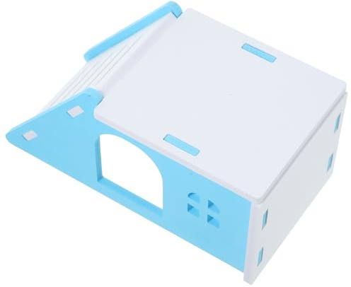 HOMSFOU Casa para Hámsters Azul Pequeña Diseño Inclinado, Escondite Seguro y Cómodo para Jaulas de Roedores, Suministros para Mascotas y Cabaña Interior para Chinchillas y Conejillos