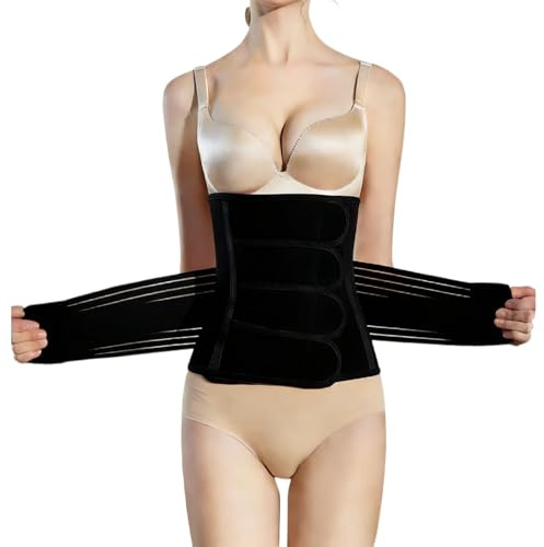 Novocloud Ceinture Post Accouchement, Ceintures Abdominale Gainante Femme Respirant, 4 Patchs Réglable Ventre Plat Gaine Post-Partum, pour Récupération Après la Grossesse (Noir, XL)