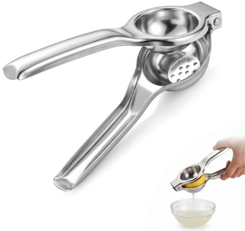 FIQLUL Exprimidor Limon Manual de Acero Inoxidable, 20cm Prensa Manual para Cítricos y Frutas, Exprimidor de Limones Profesional para Zumo Fresco, Herramienta de Cocina para Lima, Naranja y Tomate