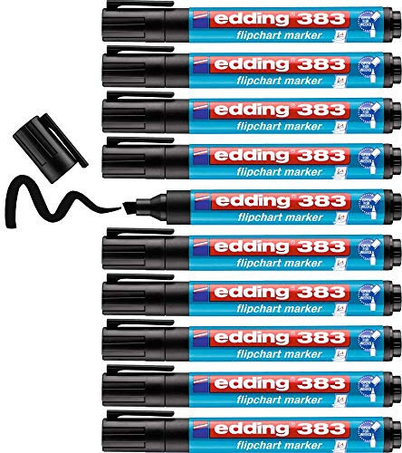 edding 383 Flipchart-Marker - schwarz - 10 Stifte - Keilspitze 1-5 mm - Stift zum Schreiben, Zeichnen und Markieren auf Flipcharts - Tinte schlägt nicht durch Papier - trocknet nicht aus -farbintensiv
