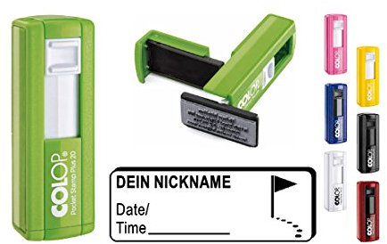 Geocachingstempel ZIEL FAHNE - Abdruckgröße ca. 37 x 14 mm - mit persönlichem Nicknamen