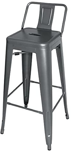 Bolero Bistro High Stool With Backrest Set (Pack of 4), Gun Metal Grey, Powder-Coated Steel, Seat Height: 770mm, Indoor and Outdoor Stools - Restaurant, Bars, Clubs and Home Use, DM935
