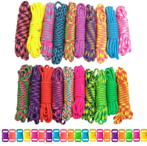 Paracord Planet 550 lb Type III Crafting Kits with Buckles, 200', Big Neon