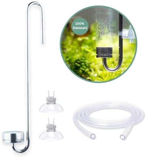 Q-Grow CO2 Diffusor Aquarium aus Edelstahl, mit wechselbarer Keramikscheibe, inkl. 2m Schlauch - 30cm