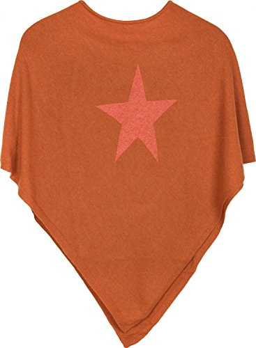 styleBREAKER morbido poncho in maglia con stampa di stelle e glitter, girocollo, donna 08010028, colore:Arancione