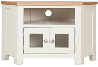 Oak and Pine Online Dorset French Ivory Cream Painted Oak & Pine Glazed Corner Tv Unit Cabinet Living Room Furniture