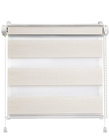 Clever-Kauf-24 Klemmfix Click 3 in 1 Doppelrollo Wood Natur beige Creme | Duorollo auch für Wand- und Deckenmontage | fertig vormontiert für einfache Montage (50x150cm (Stoffbreite 46cm))