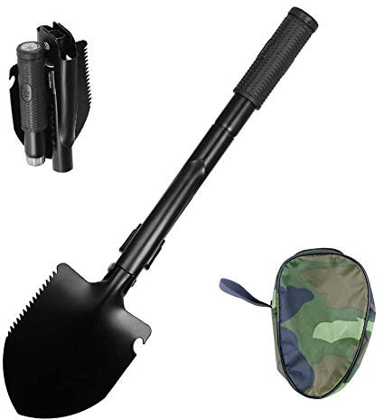 Voarge Pelle pliante multifonction 4 en 1 en acier carbone avec sac de transport pour la survie, le jardin, les activités de plein air