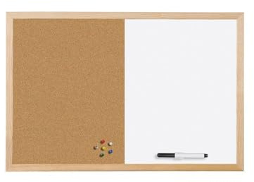 Mastervision Cork & Dry Erase Combo Board, 24 x 36, Dry Erase White Board/Cork Bulletin Board Combo, Pine Wood Frame