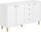 FirFurd 140cm Sideboard Kommode Küchenschrank Buffetschrank, mit 3 Türen und 4 Schubladen, für Küche, Wohnzimmer, Esszimmer, 140x40x80cm, weiß
