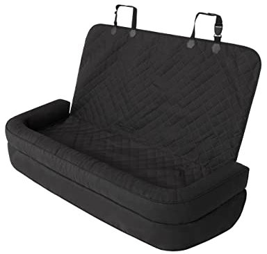 PillowPrim Hundeautositz, Hundedecke Auto rückbank, Transportbox Katze, Hundebox, Hundekorb, Hundegeschirr, Hundebett, Hundekörbchen, Schwarz Oxford, 133 x 45 cm