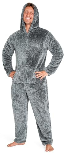 CityComfort Pijama Hombre Entero, Pijama Hombre de Una Pieza Mono con Cremallera, Pijamas Enteros de Polar para Adultos M-3XL (L, Gris)