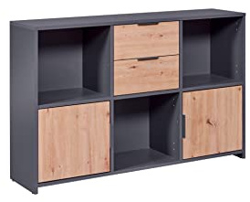 Inter Link - Kommode mit 2 Türen und 2 Schubladen - Sideboard - Schubladenschrank - Für Schlafzimmer, Wohnzimmer - Eiche Artisan - Anthrazit - Holzwerkstoff - Robust - Pflegeleicht - Pepeto 2TS