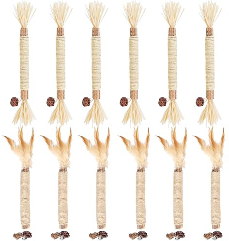 RYAN 12 Stücke Katzenminze Stick Zahnreinigende Knabberstangen Katze Pfotenspass Katzen Zahnpflege 23CM Kauspielzeug Katze Katzensticks für Katze zu Spielen Beißen Kauen (2 Stile)