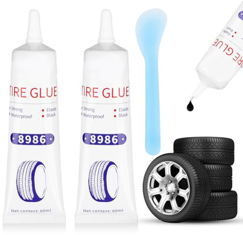 Wvu & Wvo Reifenreparaturkleber | 2 Stück 60ml Reifenkleber Set mit Abstreifer | Reifendichtmittel Auto | Repariert Schnell Reifenrisse, Löcher und Abblättern | Für Auto,Motorrad,Fahrrad,LKW