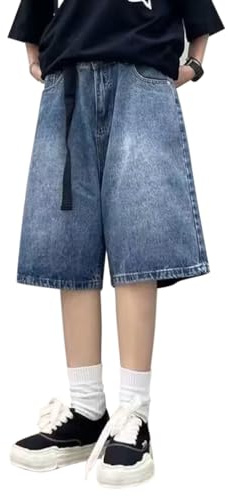 Minetom Jean Capri Femme Pantacourt Taille Haute Baggy 3/4 Pantalons Jeans D'été Short Rétro Ample Pantalon avec Poches D Bleu M
