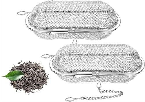 2pcs Stainless Steel Tea Filters, Tea Strainer Holders Filter, Fine Meshed Tea Diffuser, Oval Loose Leaf Tea Steeper, Herb Spices Infuser with Tea Clips, Tea Infusers for Kitchen Cooking Office