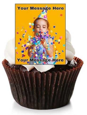 25 Personalised Edible Cake Toppers | Multiple Shapes & Sizes | Custom Image & Message | PRE-CUT Icing or Wafer Card | 1.5 Inch Rectangle - Pack of 25