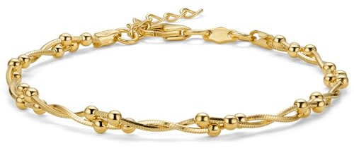 MIORE Pulsera Mujer Plata 925 Chapada en Oro de 18 Quilates, Pulsera Plata Mujer con Bolas, 18+3cm Cadena de Mano con Colgante de Bola, Joyería Hipoalergénica Hecha a Mano en Italia