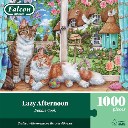 Falcon Lazy Afternoon - 1000 Piece Cute Cat Jigsaw Puzzle - Beautifully Illustrated 1000Pc Adults Jigsaw Puzzle - Fun Activity for Home, Puzzles for Rainy Days, Birthday Jumbo