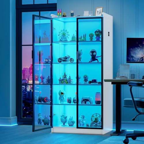 Lvifur Armoire Buffet LED 35 × 70 × 165 cm Smart RGB 20 couleurs dimmable avec capteur intelligent pour salon
