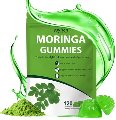 Moringa Gummies 3000mg Equivalent | 120 Count | Natural Energy & Immunity Boost | Superfood Antioxidant | Alternative to Moringa Capsules, Pills or Powder | Cortisol Reducing Supplements