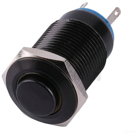 Interruttore a pulsante momentaneo in metallo, 12 mm, 12 V, 24 V, impermeabile IP66, IK09, pulsante di reset automatico con piedini di saldatura, contatto per clacson e comandi di avviamento (1 pezzo)