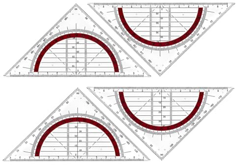 4 Pezzi Squadra Geometrica,Righello Triangolare Trasparente Geometria Triangolo Squadra Goniometro in Plastica Righelli Triangolari Multifunzionali