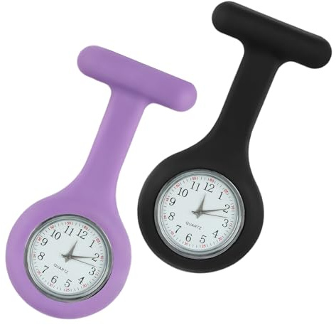 HAVIRI 2PCS Nurses Fob Watch, Silicone Fob Watches for Nurses, Nurse Watch for Health Care Nurses Doctors Paramedic Staff (Black, Purple)