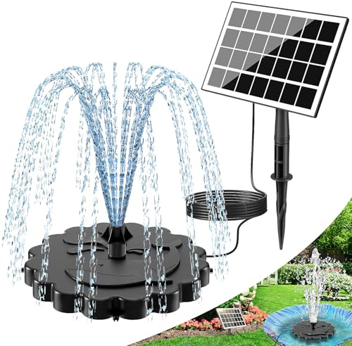 SZMP 2 in 1 Detachable Floating Solar Fountain Kit, 2026 Upgrade DIY 3.5W Glass Solar Panel Water Pump Works in Shadow for Bird Bath, Water Feature, Garden, Outdoor-8 Nozzles, 9.8ft Power Cord