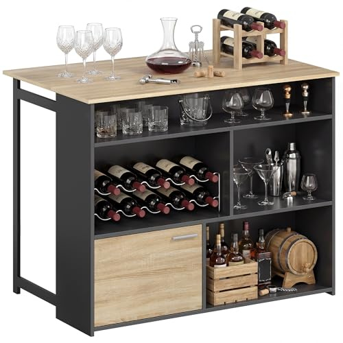 HOMCOM Table de Bar Extensible avec abattant, Table Haute Cuisine, 1 Placard à Porte et 4 Compartiments Ouverts, Style Moderne, pour Petits espaces, Salle à Manger, Salon, 116 x 79,6 x 90,5 cm, Noir
