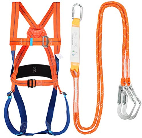 Akozon Kit di Protezione Anticaduta Imbracatura Completa con Ammortizzatore, Cintura Rinforzata e Corda in Nylon, Attrezzatura Essenziale per la Protezione Anticaduta per Lavori su Tetti e