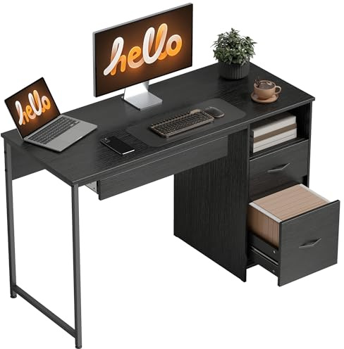 HOMCOM Scrivania Ufficio 120x52.3 cm Salvaspazio con 2 Cassetti per Documenti Formato A4 Lettera Legale, Vano Aperto, Vassoio per Tastiera, Tavolo Computer per Studio Casa Ufficio, Nero