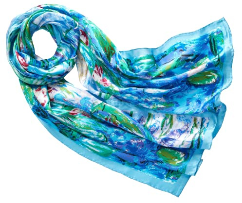 Prettystern P585 160cm Femme longue Écharpe Foulard en Soie d´art tableau peinture Claude Monet les Nympheas