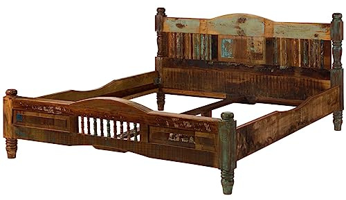 MASSIVMOEBEL24.DE Vintage Altholz Massivholz Möbel Bett 200x200 Massivmöbel lackiert Mehrfarbig massiv Holz Fable #23