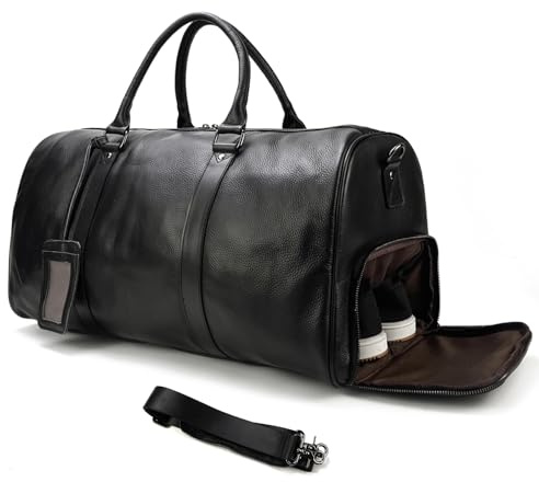 LUUFAN Borsa da viaggio in pelle Bagaglio a mano di grande capacità con scomparto per le scarpe, borsa a tracolla per le vacanze e i viaggi d'affari, Nero