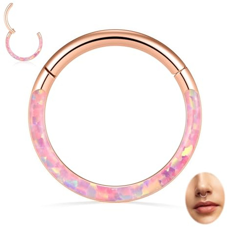 hengkaixuan CZ Opal Septum Jewellery Daith Ring Conch Hoop Seamless Clicker Ring Surgical Steel Rook Tragus Conch Piercing Jewellery Small Hoop Earring Nose Hoop Ring