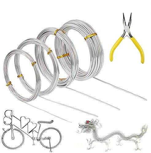 Basteldraht, 4 Rollen Silber Aluminium Handwerk Draht, 0,8 mm, 1,0 mm, 1,5 mm, 2,0 mm Flexibler Metalldraht für die Herstellung von Schmuckmodellen, DIY-Skulpturen und Kunsthandwerk (5 m/Rolle)