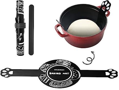 1 Pack Silikon-Backmatte zum Backen von Dutch Oven-Brot, Antihaft-Silikonmatte für Backbleche, lange Griffe zum leichteren Übertragen von Teig, Silikon-Slap-Armband, Rot, von kitchenraku