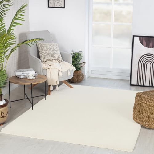 Livabliss Shaggy Berber Hochflor Design 120x180 cm – Moderner Boho Stil für Wohnzimmer & Schlafzimmer, weich, gemütlich & pflegeleicht – Weiß