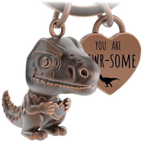 LANOLU Dinosaur Mini-Rex Keychain, Lucky Charm Keychain for Partner and Best Friend, Metal Couple Gift for Friend, Metal Figurine